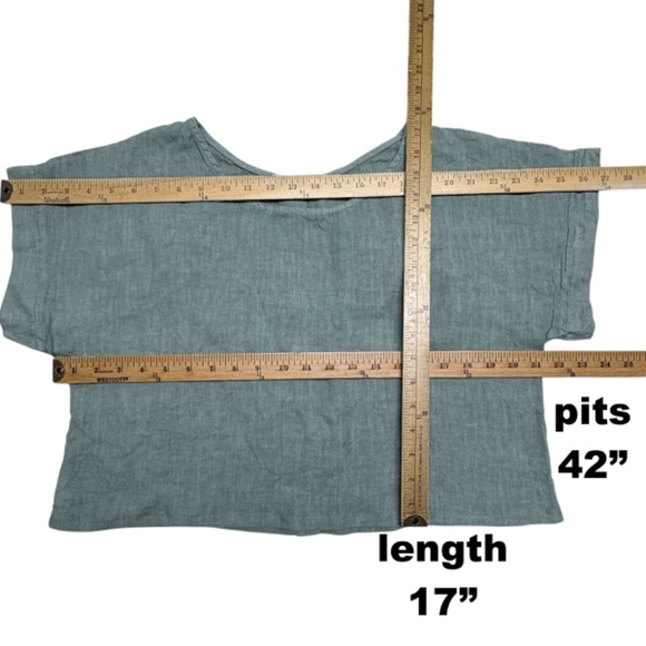 top linen M/L short sleeve cropped Terzo Millennio green - Picture 5 of 7